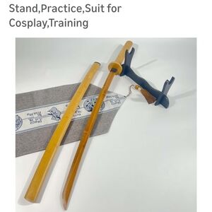 Elegant Wooden Sword with Stand - Tan and Black